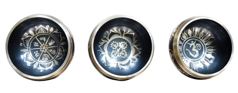 Black Tibetan Brass Singing Bowl With Buddhist Symbol - Image 3