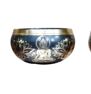 Black Tibetan Brass Singing Bowl With Buddhist Symbol