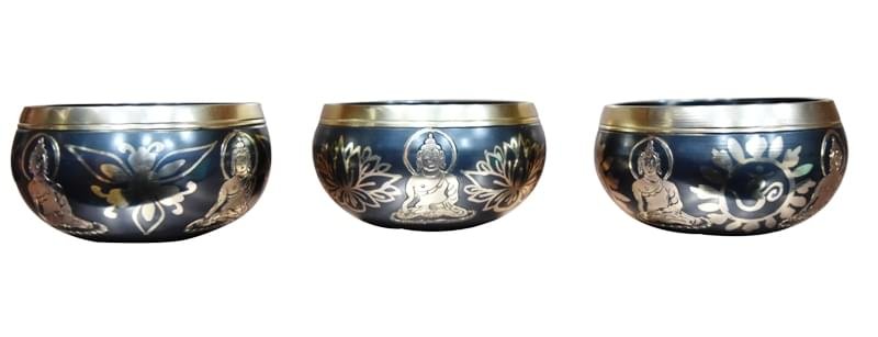 Black Tibetan Brass Singing Bowl With Buddhist Symbol