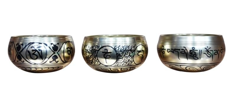 Tibetan Brass Singing Bowl With Buddha &  Buddhist Symbols Printed - Gold Polish - Image 5