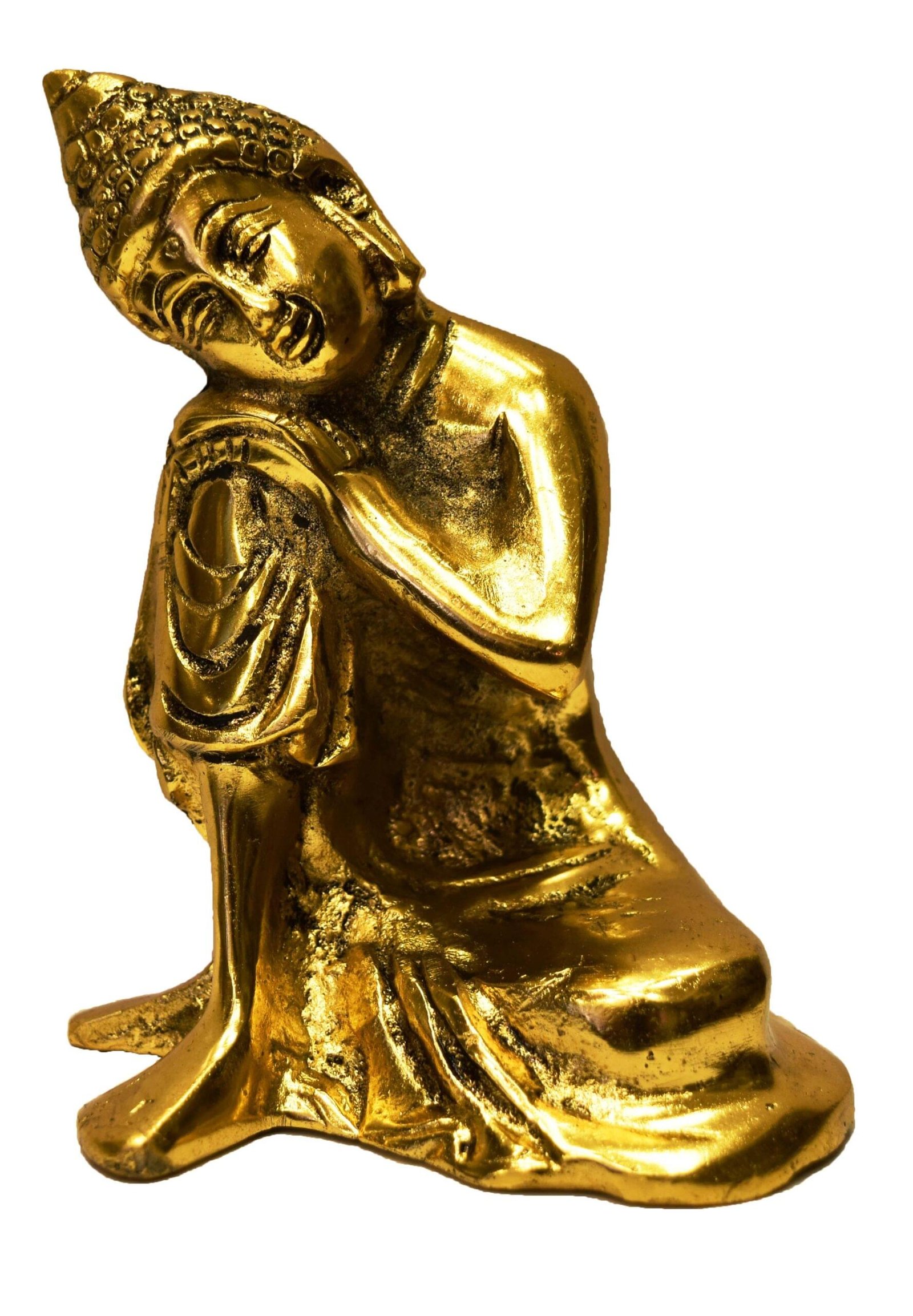 Aluminum Resting Buddha Statue With Golden Polish