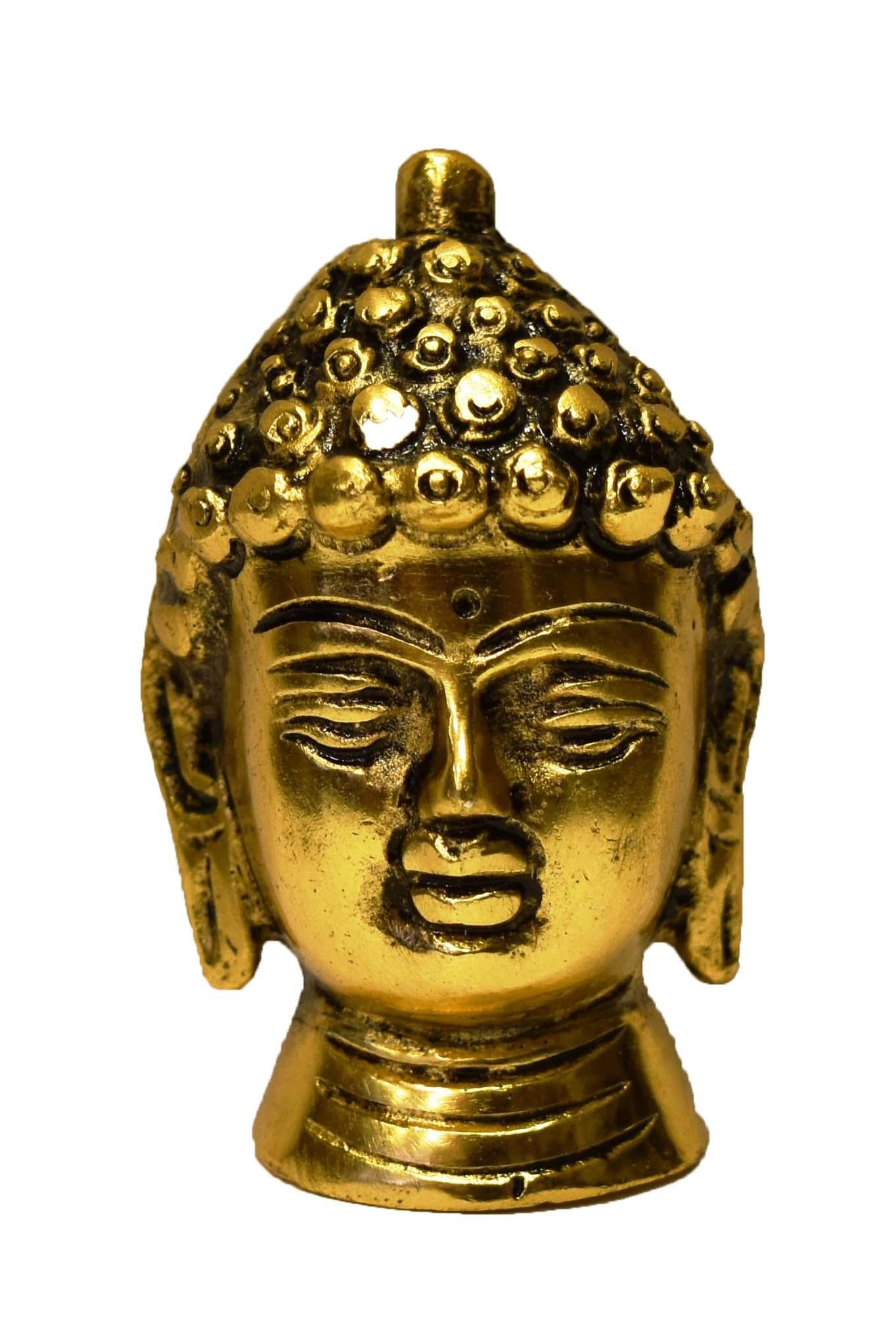Aluminum Buddha Face Figurine with Golden Polish