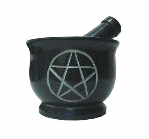 Black Pentagram Soapstone Mortar and Pestle