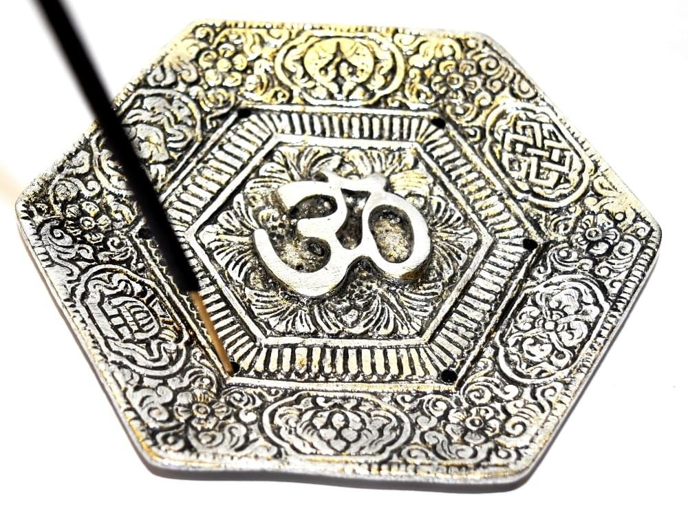 Aluminum Om Symbol Incense Holder Hexagon Plate