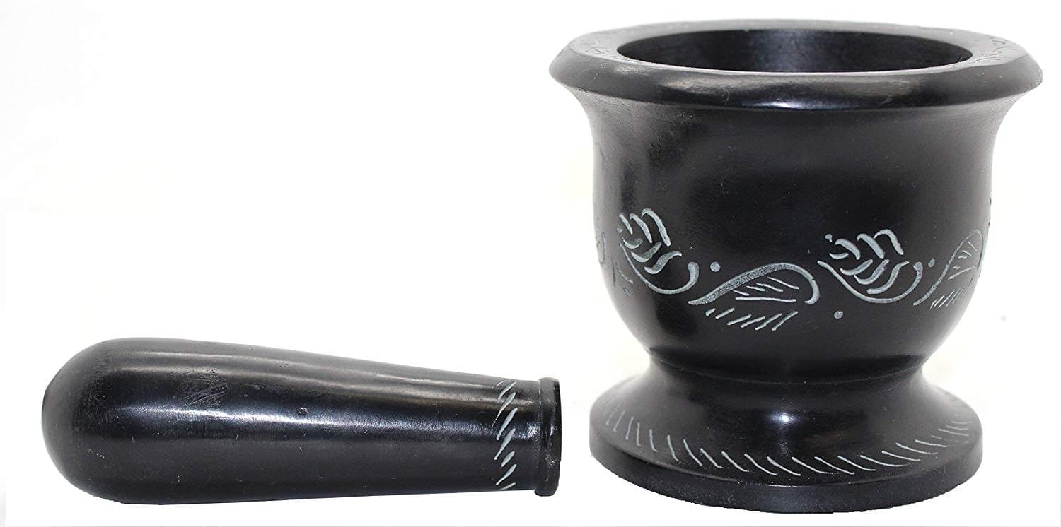 Black Soap Stone Mortar Pestle - Leaf - Image 2