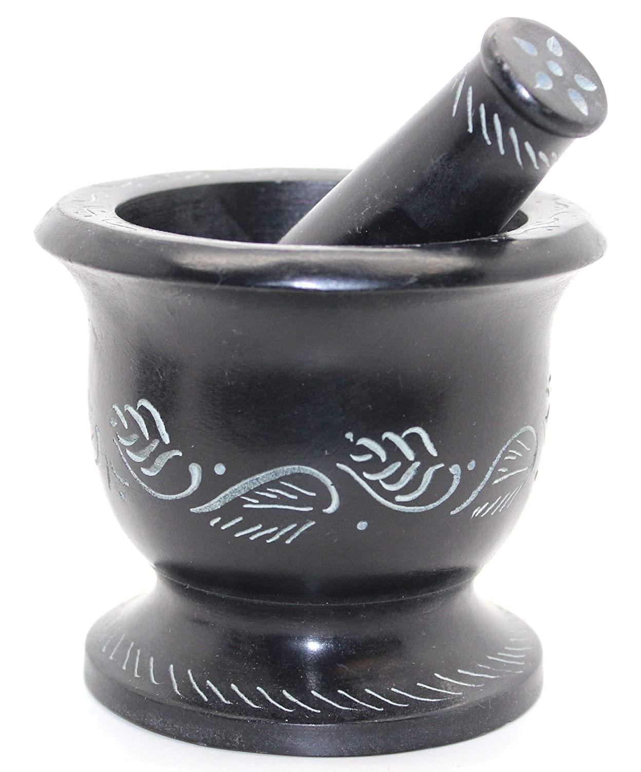 Black Soap Stone Mortar Pestle - Leaf