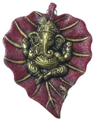 Aluminium Ganesh On Leaf Wall Hanging