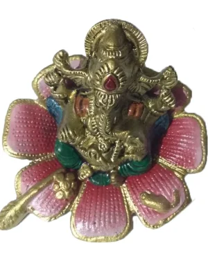 Aluminium Ganesha Sitting On Leaf
