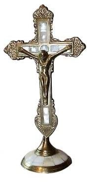 Brass Mother of Pearl Inlay Jesus Cross Stand