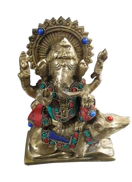 Brass Ganesh with Stone work