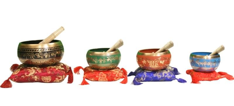 Brass Tibetan Singing Bowl Assorted Color With Wooden Rod/ Cushion