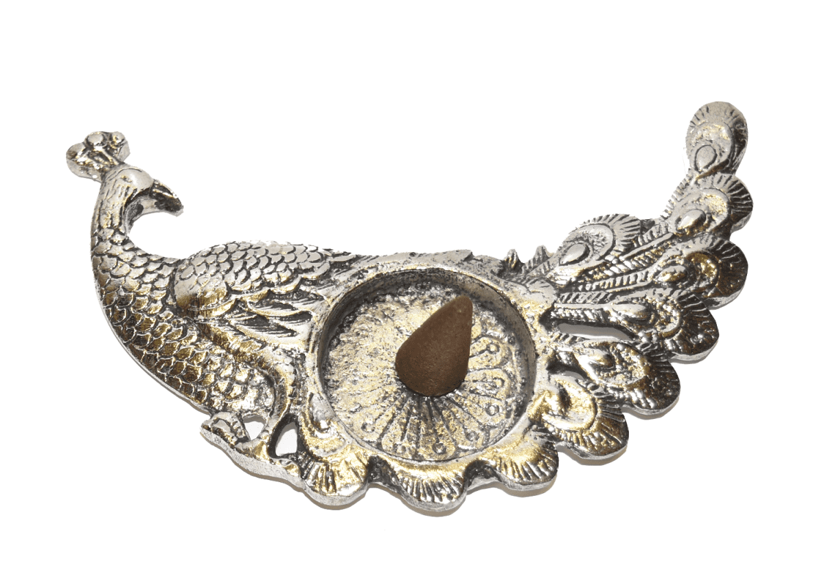 Aluminum Peacock Shaped  Incense T-Light Cone Holder Plate