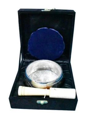 Brass Singing Bowl 3 Tone With Cushion & Wooden Rod In a Velvet Box