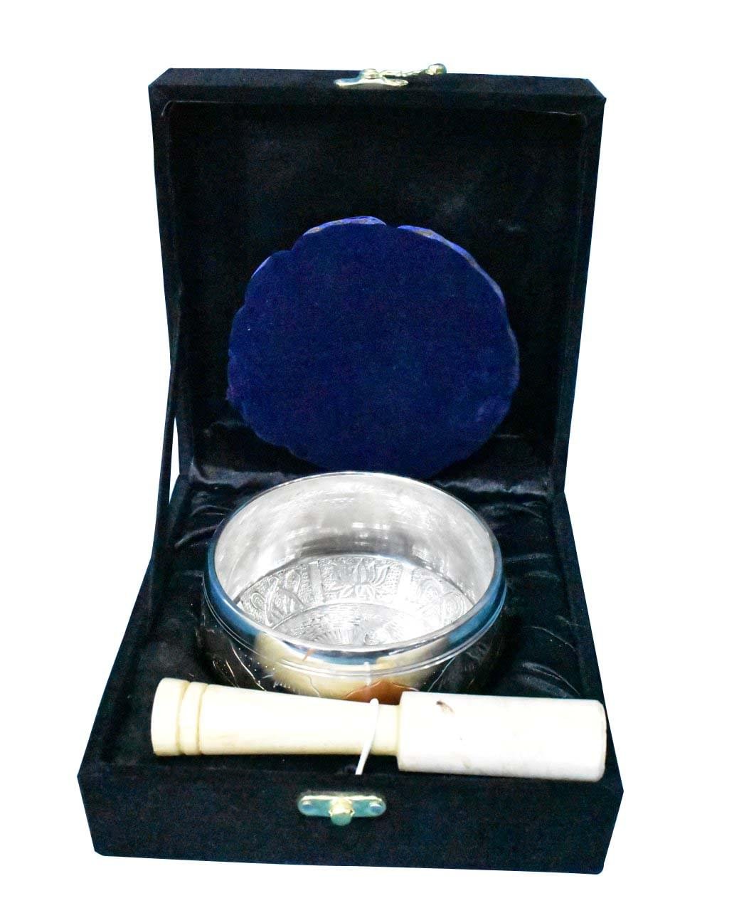 Brass Singing Bowl 3 Tone With Cushion & Wooden Rod In a Velvet Box