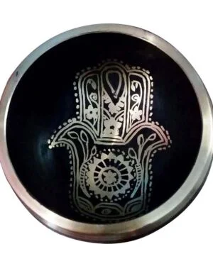 Brass Singing Bowl - Hamsa Hand Design With Cushion & Cardboard Box