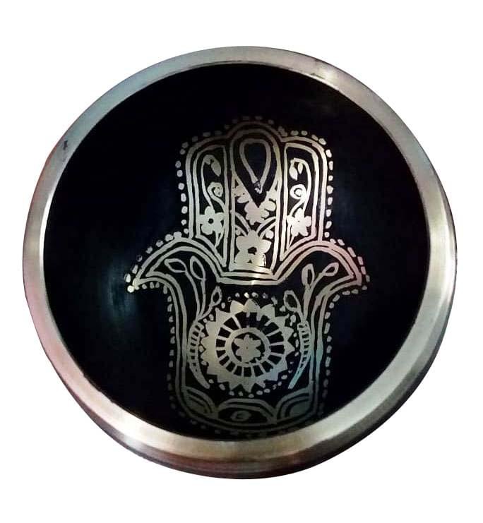 Brass Singing Bowl - Hamsa Hand Design With Cushion & Cardboard Box