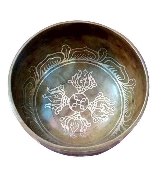 Brass Singing Bowl - Dorjee Design With Cushion & Cardboard Box