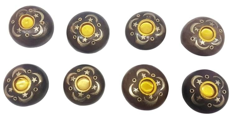 Brass Inlay Wooden Round Incense Stick & Cone Holder - Image 3