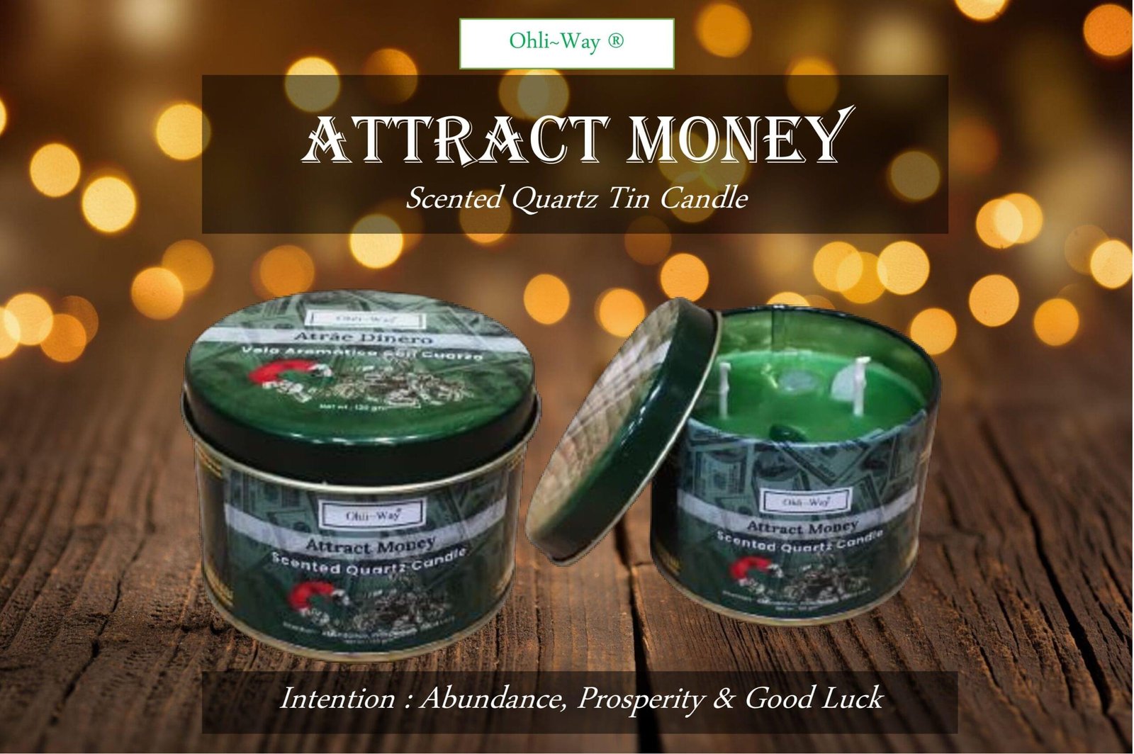 Ohli-Way Scented Quartz Tin Candle ATTRACT MONEY Tin Candle