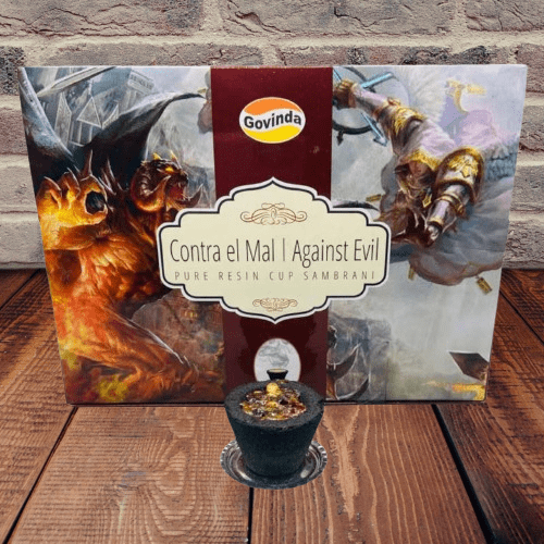Govinda Pure Resin Incense Cup Sambrani box  of 12 Cups  Contra el Mal I Against Evil