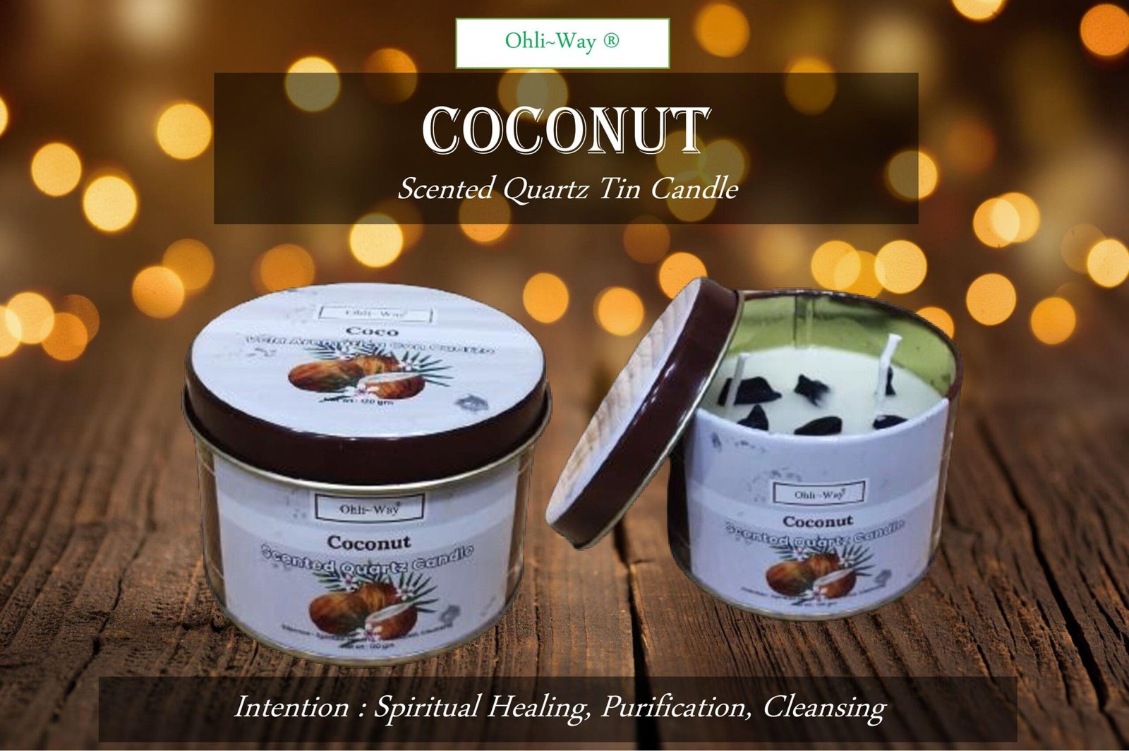 Ohli-Way Scented Quartz Tin Candle COCONUT Tin Candle