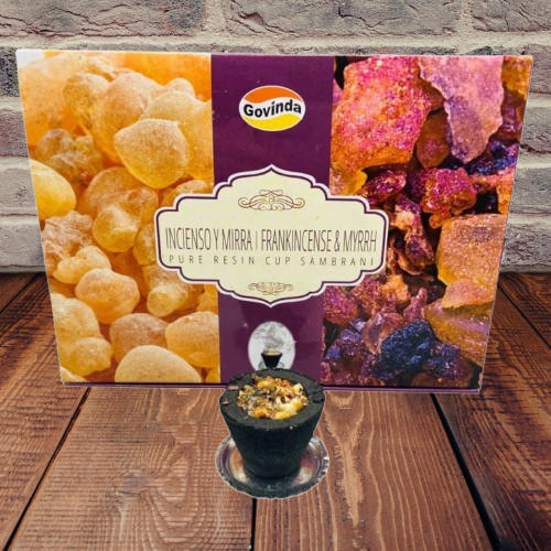 Govinda Pure Resin Incense Cup Sambrani box  of 12 Cups  Incienso Y Mirra Frankincense & Myrrh