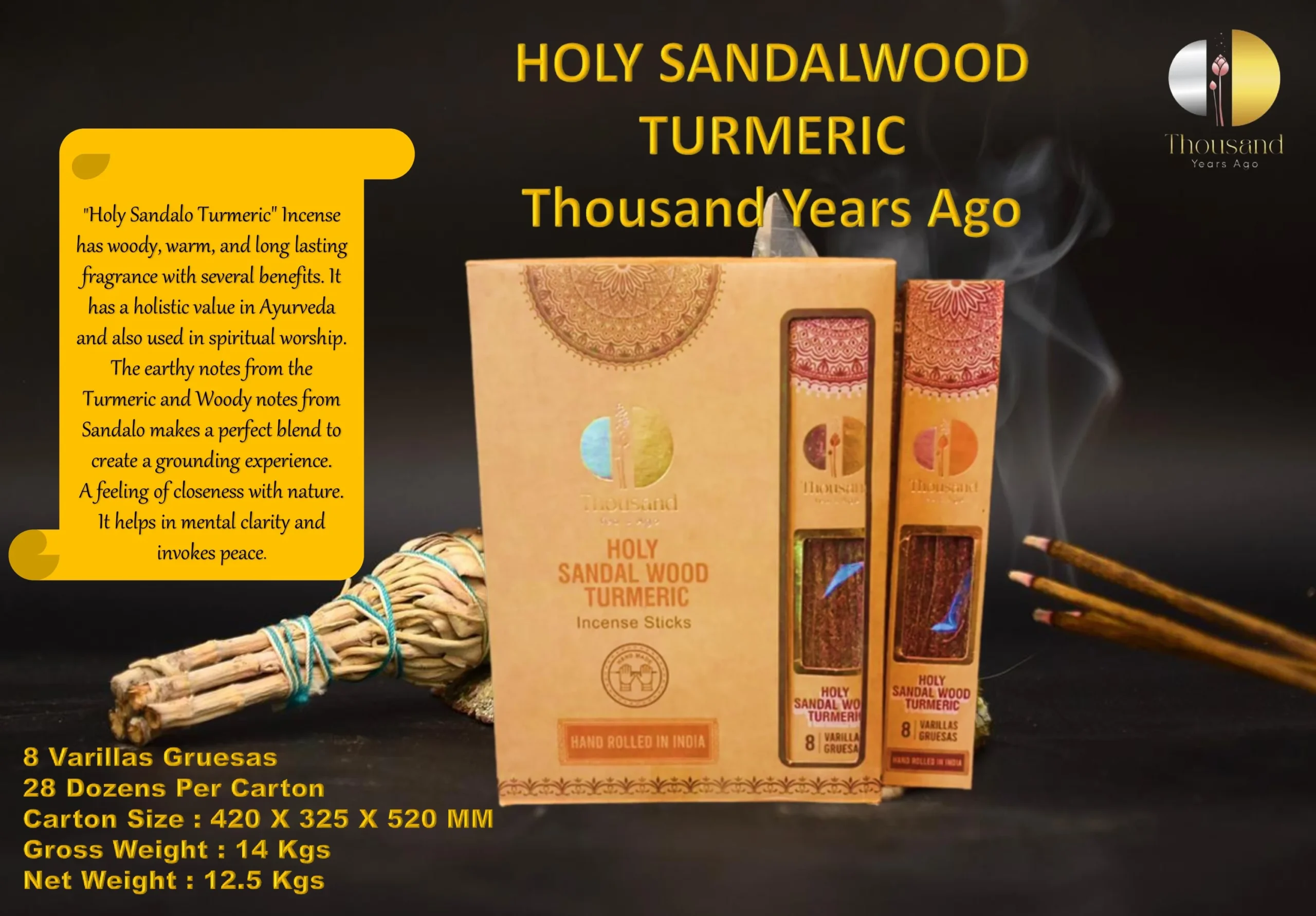 Thousand Years Ago Premium Incense Sticks Holy Sandalwood Turmeric