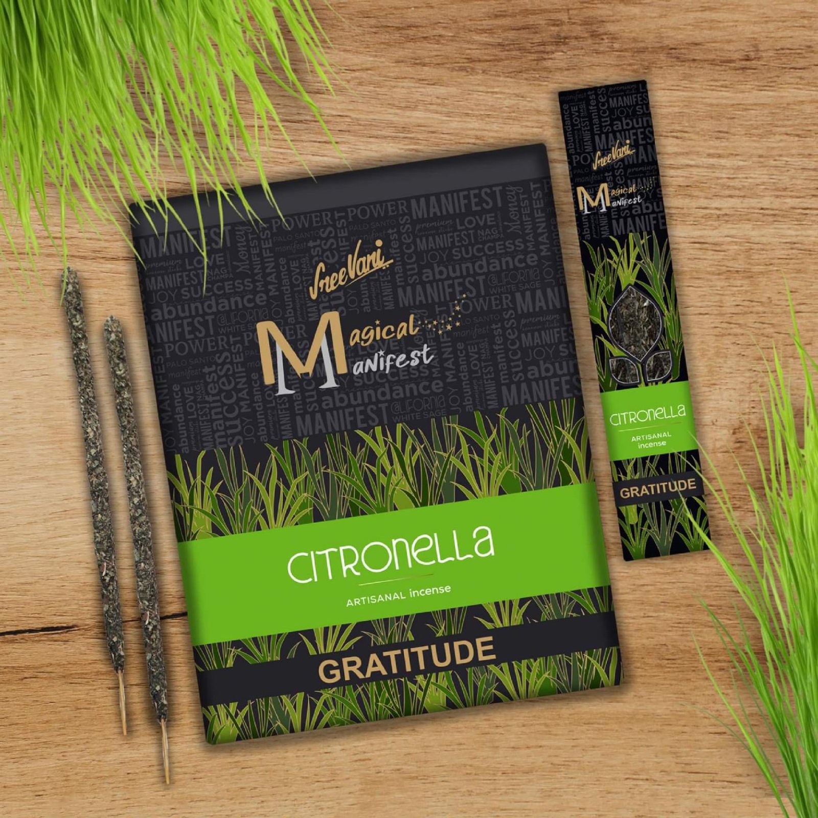 Sreevani Megical Manifest Incense - Citronella  / Artisanal Incense Sticks /4 Thick Sticks / 12 Packs Box