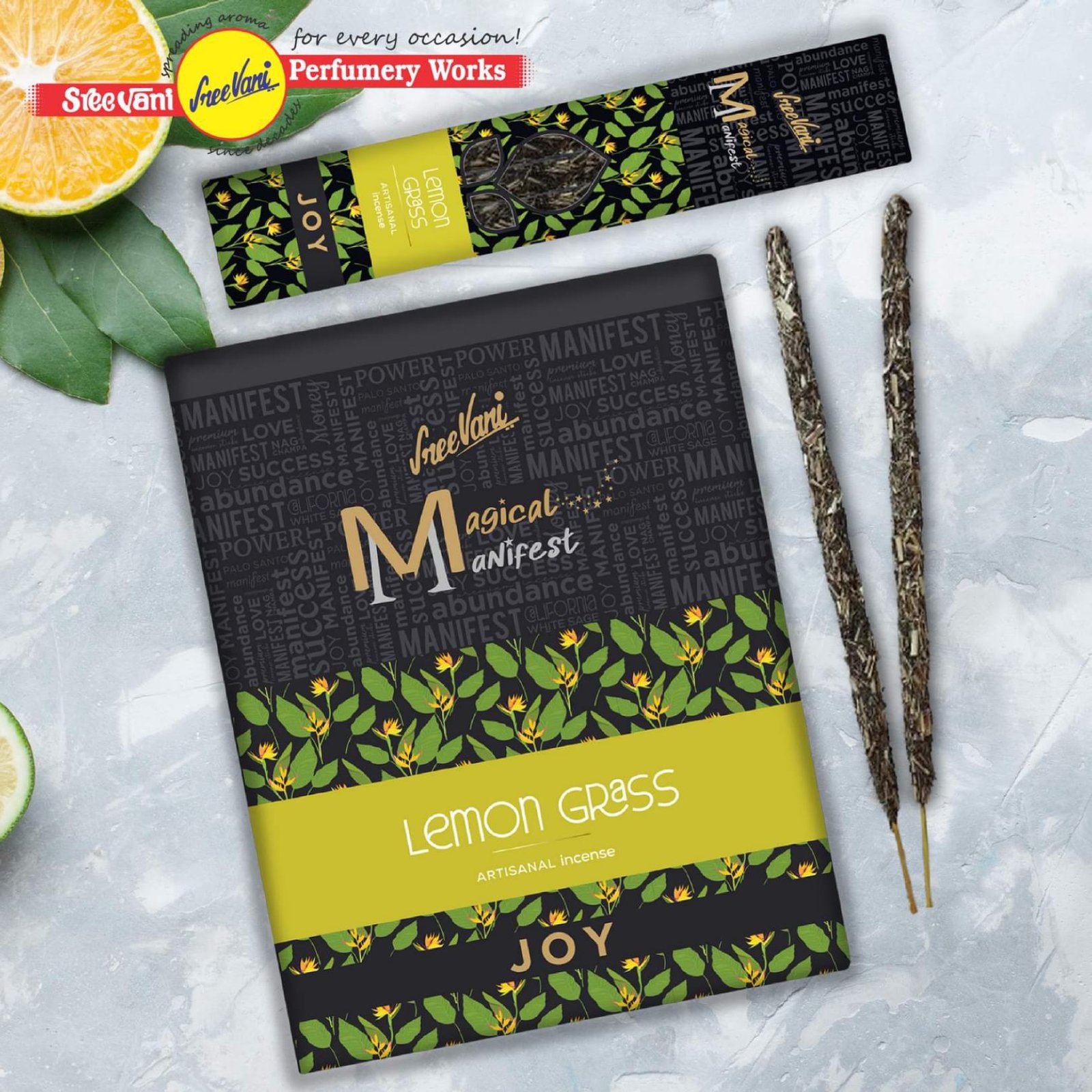 Sreevani Megical Manifest Incense - Lemon Grass /Artisanal Incense Sticks /4 Thick Sticks / 12 Packs Box