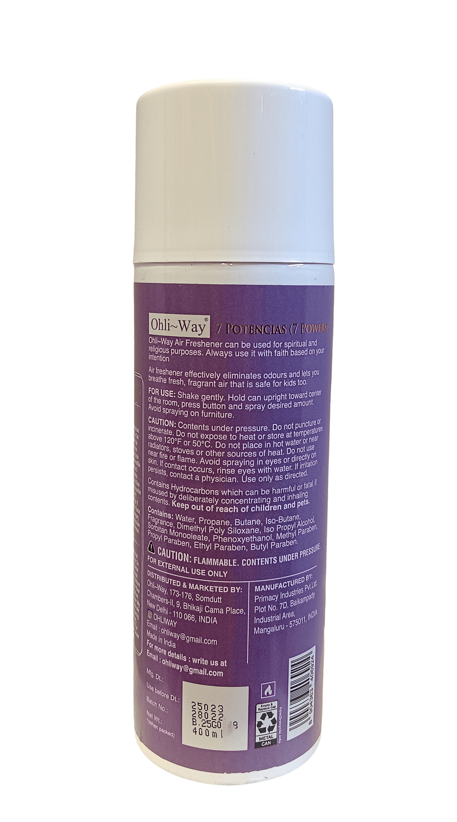 7 Powers / 7 Potencias  Air Freshener Aerosol Spray Ohli~Way (400 ml / 13.52 fl.oz) - Image 4