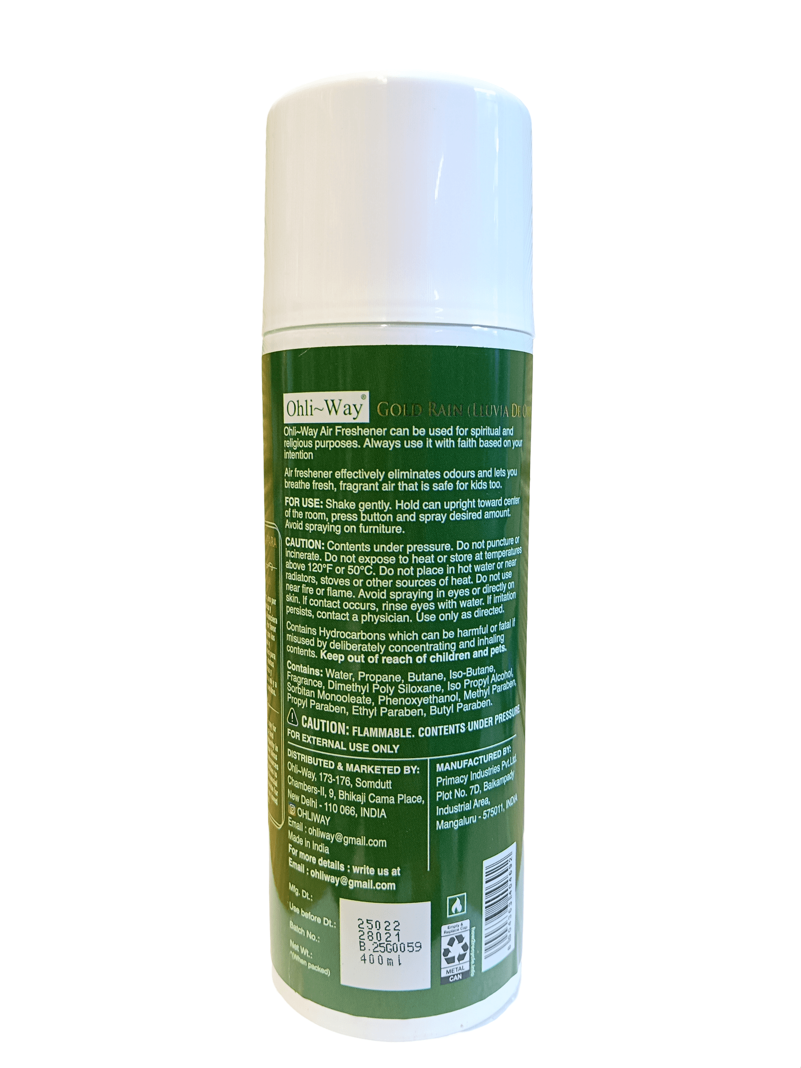 Gold Rain /Lluvia De Oro  Air Freshener Aerosol Spray Ohli~Way (400 ml / 13.52 fl.oz) - Image 3