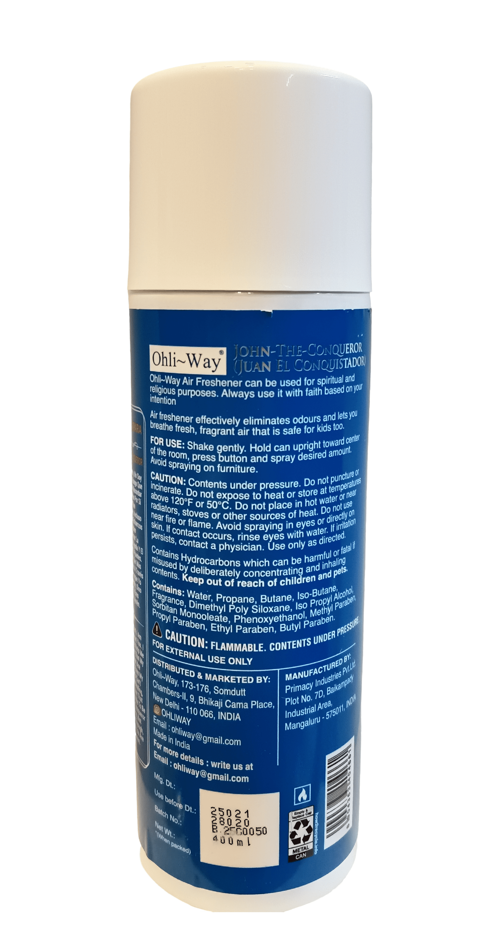 John The Conqueror / Juan el Conquistador Air Freshener Aerosol Spray Ohli~Way (400 ml / 13.52 fl.oz) - Image 3
