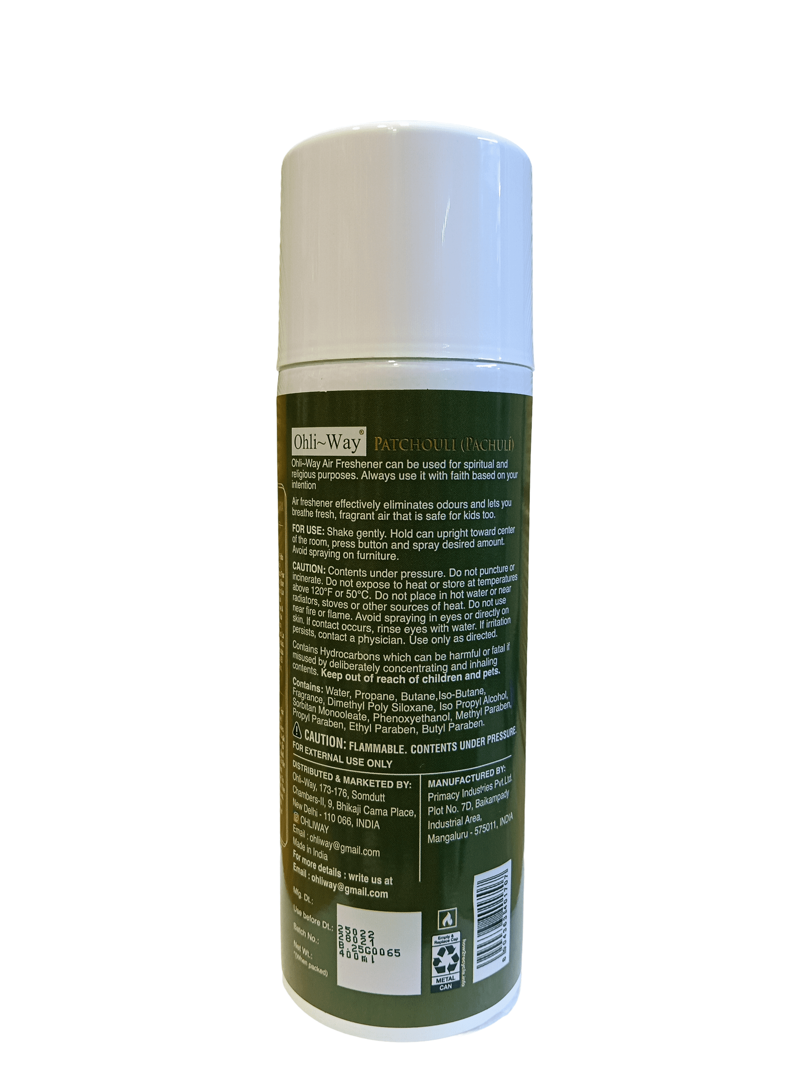 Patchouli / Pachulí Air Freshener Aerosol Spray Ohli~Way (400 ml / 13.52 fl.oz) - Image 4